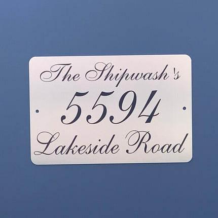 Personalized Home Address Sign | Shiny Brushed Aluminum sign 12" x 8" | House Number Plaque